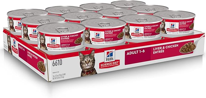 Hill's Science Diet Adult 1-6, Adult 1-6 Premium Nutrition, Wet Cat Food, Liver & Chicken Minced, 5.5 oz Can, Case of 24