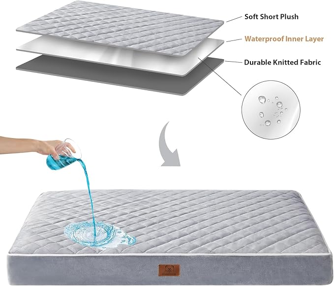 WNPETHOME Orthopedic XL Dog Bed for Crate, Waterproof Extra Large Dogs Bed with Removable Washable Cover, Multi-Needle Quilting Dogs Crate Bed