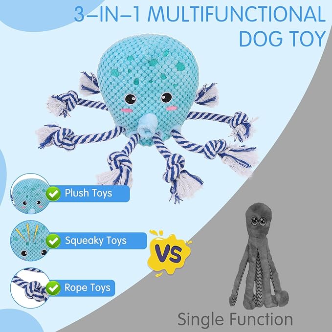 SCENEREAL Dog Toys, Puppy Plush Toy for Large Medium Breed Boy Girl, Dog Chew Toys for Keep Them Busy, Tug of War Stuffed for Small, Middle, Big Sized Dogs Gifts (Octopus)