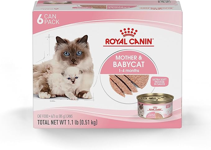 Royal Canin Feline Health Nutrition Mother & Babycat Queen Ultra Soft Mousse in Sauce Cat Food, 3 oz (Pack of 6)