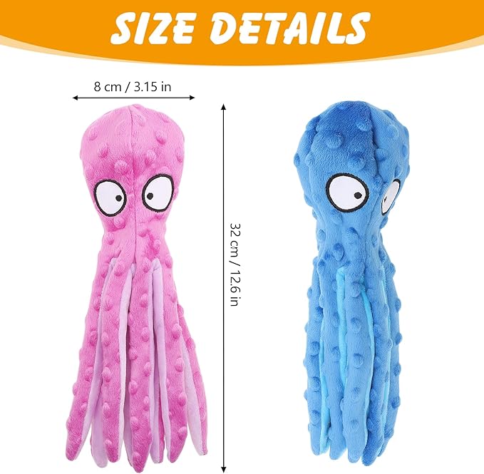 2 Pcs Octopus Dog Toys, No Stuffing Squeaky Dog Toys Chew Toys for Dogs Puppy Toys Indestructible Dog Toy for Small & Medium & Large Dogs (Blue,Purple)