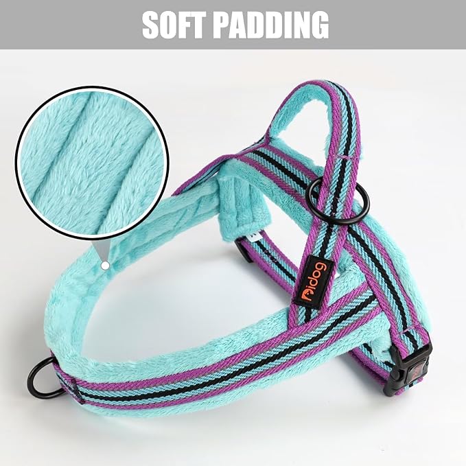 Didog Soft Flannel Padded Dog Vest Harness, No Pull/Quick Fit Reflective Dog Strap Harness, Easy for Training Walking (L:Chest 26-32", Mixed-Blue)
