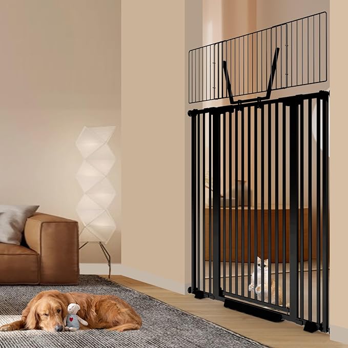 67" High Extra Tall Cat Gate for Doorway, 29.5-49.21" Extra Wide Pet Gate Pressure Mounted Baby Gates for Dogs Pets, Easy Walk Through Cat Proof Gate(Black)