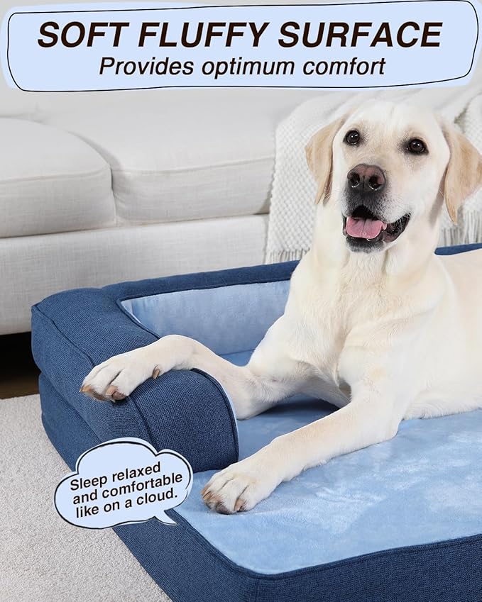 KSIIA Washable Dog Bed Large Sized Dog U-Shaped Bolster Pet Couch with Removable Waterproof Cover, Non-Slip Bottom and Egg-Crate Orthopedic Foam Pet Bed, 41 x 27 Inch, Blue