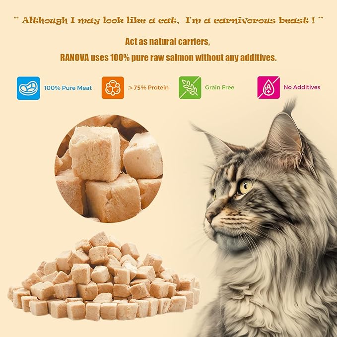 RA NOVA Freeze Dried Cat Treats - 100% Salmon Grain Free Raw - Natural Balance Limited Ingredient High Protein Cat Snacks 115g/4.1oz - Picky Eater Challenger