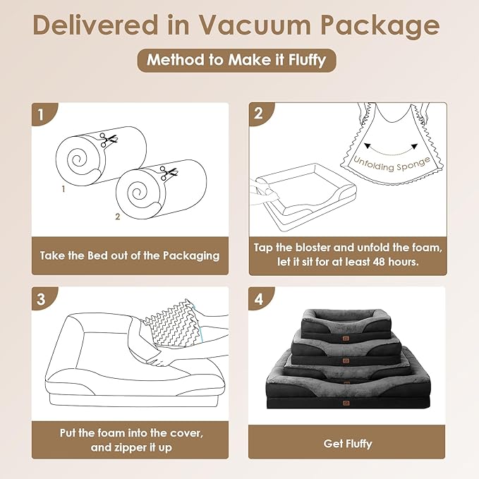 EHEYCIGA Memory Foam XXL Dog Bed for XLarge Sized, Orthopedic Dog Sofa with Sides and Waterproof Liner, Washable Bolster Pet Couch with Removable Cover, 52x41x8 Inch, Grey/Black