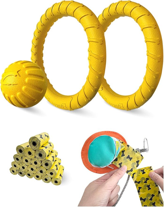 Dog Flying Disc Toy，Soft Indestructible Dogs Flying Disc Pack，for Aggressive chewers Medium Large Dog， Beach Essentials Water Pool Float Toys (Dog Bite Ring Set 1 Box)