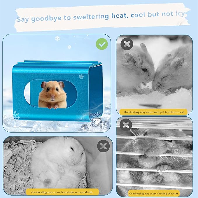 Hamsters Cooling Tunnel, Hamsters Instant Cooling Metal House, Aluminum Hanging Hideout Toys for Small Animals Dwarf Hamster Syrian Hamster Leopard Gecko (Blue, 4.7x2.7x2.7 in)