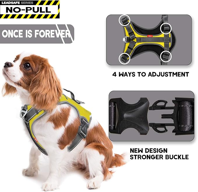Fida Dog Harness, Multi-Functional No-Pull Pet Vest Harness with Saddle Bags Backpack, Front Leash Clip, Adjustable Soft Padded Reflective No-Choke Dog Vest Heavy Duty for Small Dog, S, Yellow