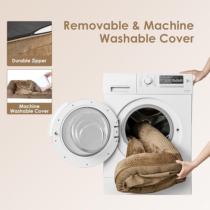 EHEYCIGA Memory Foam Dog Bed Medium Sized Dogs, Waterproof Dog Bed Orthopedic with Washable Removable Cover, Non-Slip Pet Bed Couch for Crate, 30x20x6 Inches, Camel