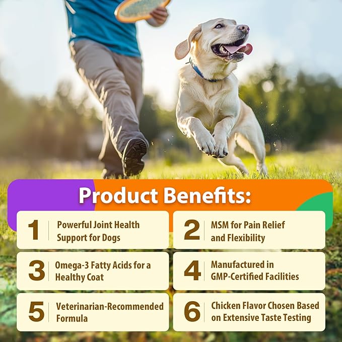 PENPENPET Hip and Joint Supplement for Dogs with Glucosamine for Dogs Chondroitin, MSM, and Turmeric to Support Joint Health, Promote Mobility (Chicken Chews, 180ct)