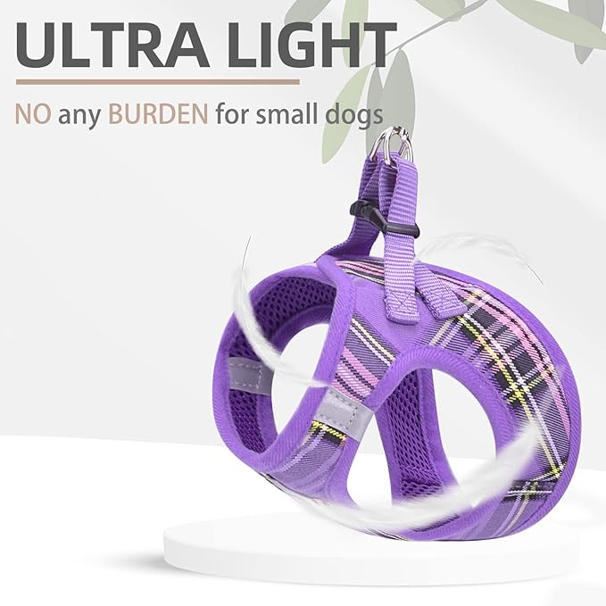 PUPTECK Adjustable Dog Harness Collar and Leash Set Step in No Pull Pet Harness for Small Medium Dogs Puppy and Cats Outdoor Walking Running, Soft Mesh Padded Reflective Vest Harnesses, Purple M