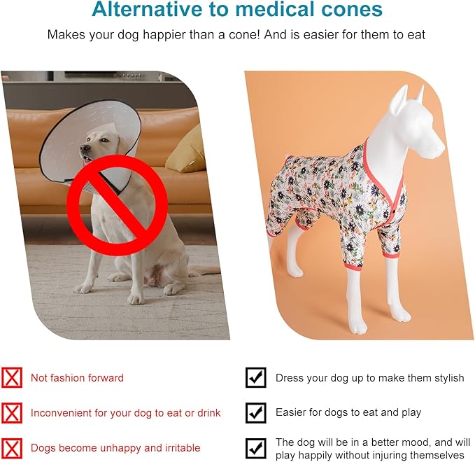 LovinPet Extra Large Dog Body Suit - Pet Anxiety Relief Shirt, Anti Licking Dog Onesie, Lightweight Fabric, Snapdragon Print, Pjs for Large Dogs, Dog Clothes for Pitbull,3XL