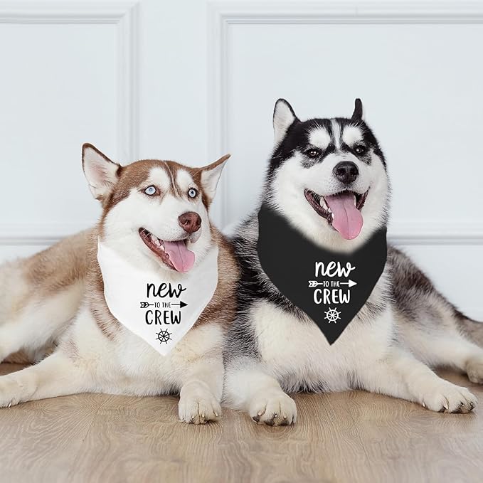New to The Crew Dog Bandana New Puppy Announcement Gender Reveal Gift for New Owners Puppy Bandana Dog Owner Gifts Soft Triangle Bibs Scarf Accessories for Small Medium Dogs Pets (White)