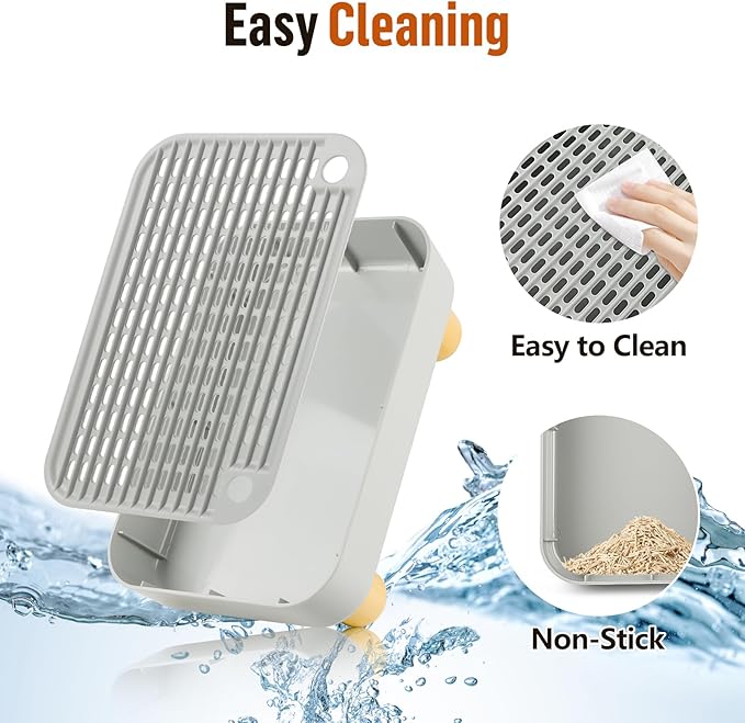 Cat Litter Box Step Ramp, Cat Litter Catcher Mat with Wooden Feet, Filter Function, Pedal Stool for Self-Cleaning Litter Box, Ideal for Kitten & Elderly Cats(Light Grey)