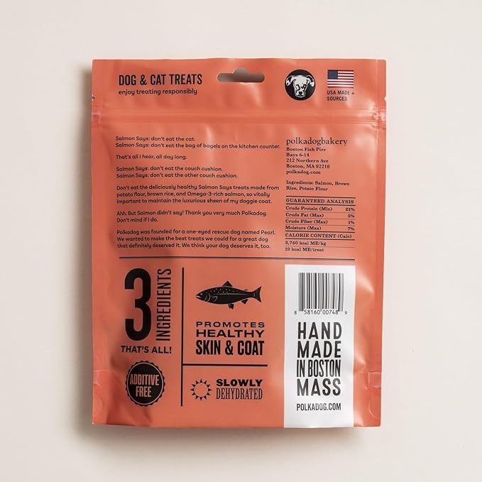 Polkadog Salmon Says Bone Shaped Treats - Omega-3 Rich, Low Fat Healthy Dog Treat - Digestible, Vitamin & Mineral Packed Dog Snacks - Crunchy 3-Ingredient Treat, Ideal for Dogs with Allergies - 7 oz