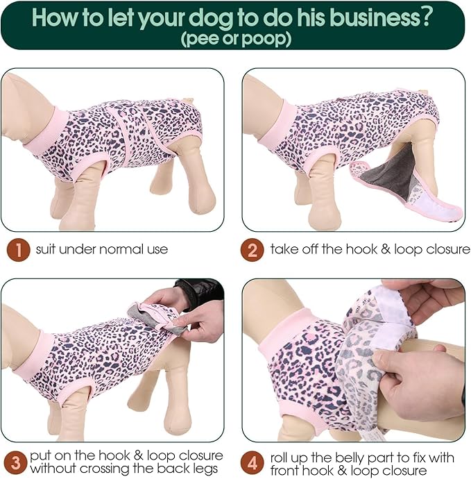 Kuoser Dog Recovery Suit, After Surgery Spay Neuter Onesie, Adjustable, Large, Pink, Polyester, for Medium Dogs