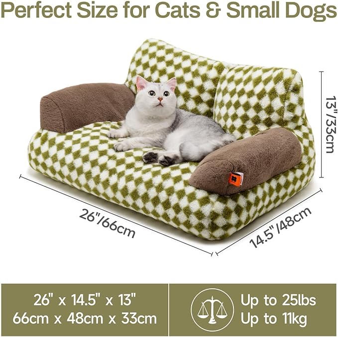 MEWOOFUN Cat Bed for Indoor Cats, Washable Dog Beds for Small Medium Dogs & Cats, Fluffy Cat Couch with Non-Slip Bottom (Green, 26.0" L X 19.0" W X 13.0" Th)