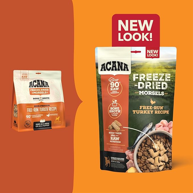 ACANA Grain-Free High Protein Freeze Dried Dog Food & Topper Free-Run Turkey Recipe Morsels 8oz Bag