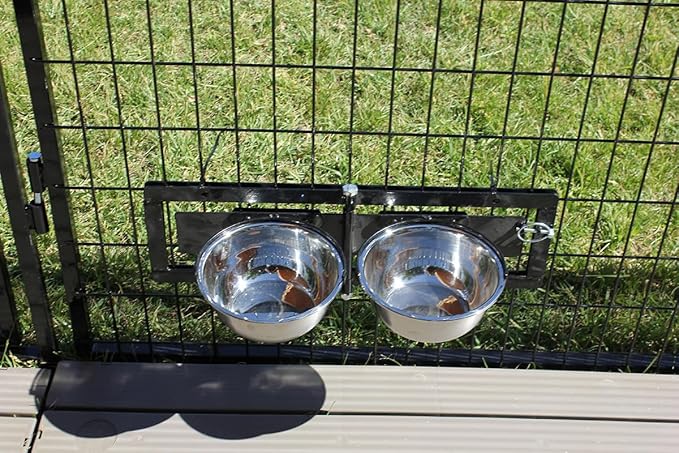 Dog Feeding & Watering Swivel Bowl Bracket & Metal Bowls