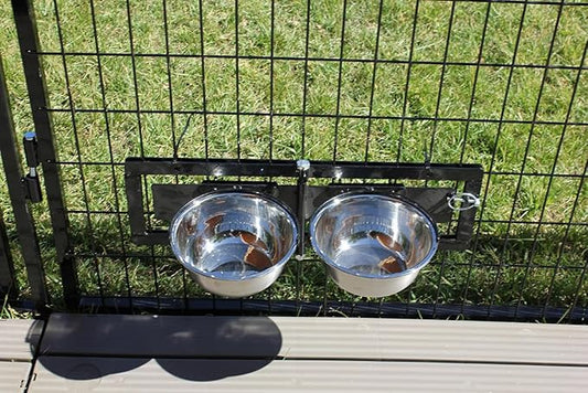 Dog Feeding & Watering Swivel Bowl Bracket & Metal Bowls