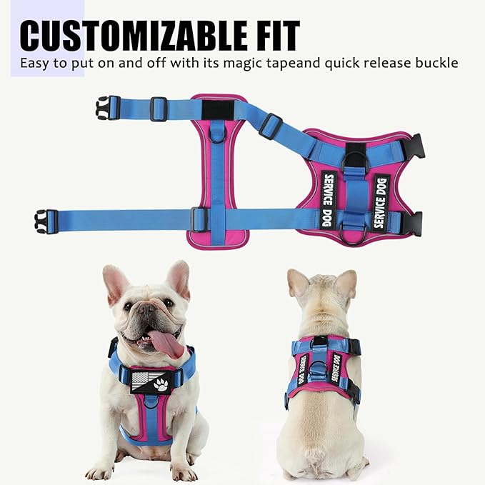 Demigreat Service Dog Harness, Reflective Dog Vest Harness with 5 PCS Patches, Adjustable Soft Oxford Pet Harness, Inner Layer Mesh, Easy to Control for Small Medium Large Dogs