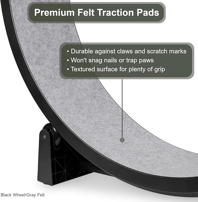 One Fast Cat - Cat Exercise Wheel - Gen. 7 - Safe 48" Diameter - Made in The USA - Black Wheel with Gray Felt Traction Pads and Light-Up LED Inline Wheels