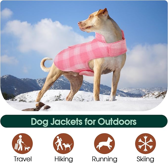 Kuoser Reversible Dog Jacket, Warm Winter Coat for Medium & Large Dogs, Warm Windproof Pet Cold Weather Clothes, Pink XL