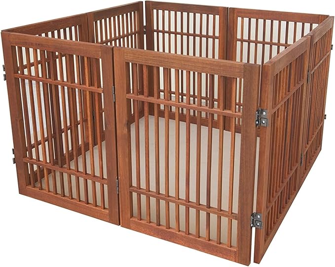 Urnporium Freestanding Pet Gate Folding Wooden Fence for Indoor & Outdoor Use, Durable Acacia Hardwood (Brown Pet Gate, 8 Panel 24" Tall)