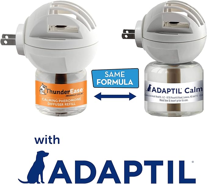 ThunderEase Dog Calming Pheromone Diffuser Kit | Powered by ADAPTIL | Vet Recommended to Relieve Separation Anxiety, Stress Barking and Chewing, and the Fear of Fireworks and Thunderstorms (60 Day Sup