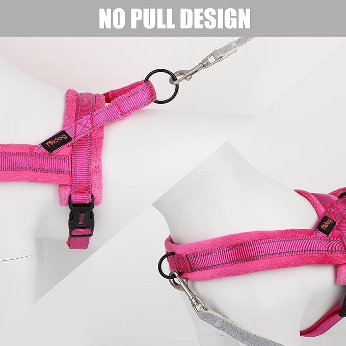 Didog Soft Flannel Padded Dog Vest Harness, No Pull/Quick Fit Reflective Dog Strap Harness, Easy for Training Walking (M:Chest 21-26", Hot Pink)