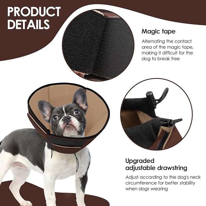 Soft Dog Recovery Collar Cone for Medium Dogs, Dog Cone Alternative After Surgery for Dogs to Stop Licking, Soft Cone for Dogs, Brown M