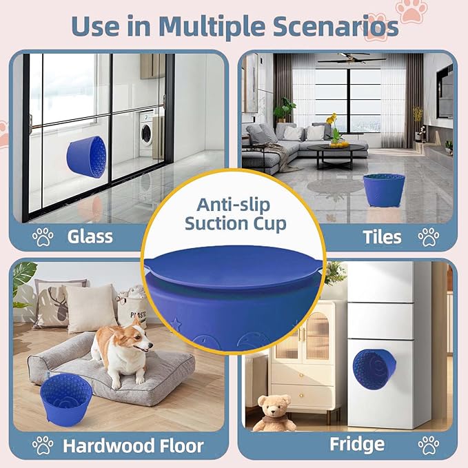 Dog Slow Feeder Lick Bowl, Non-Slip Dog Licking Treat Dispenser, Slow Feeder Bowls for Small Medium Large Breed Dogs, Anxiety Relief & Anti-Choking, BPA Free Silicone (Dark Blue, 1.6 Cup)