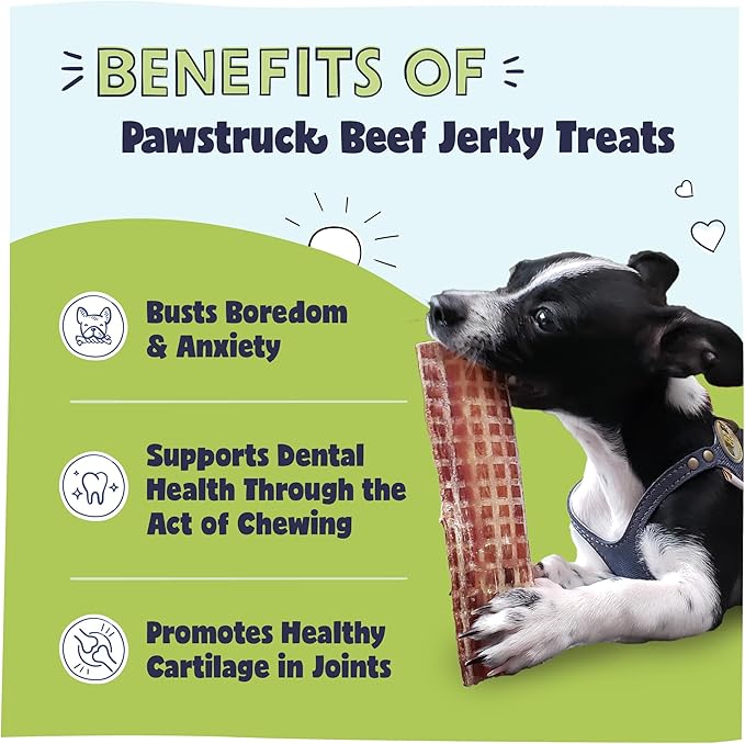 Pawstruck Premium Beef Jerky Dog Treat Chews, 4"-6" Strips – Hip & Joint Health, Naturally Rich in Glucosamine & Chondroitin, No Added Preservatives – 15 Count
