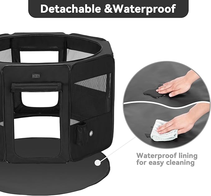 PETSFIT 45.5" Dog Playpen with Dual Zipper Doors –Sturdy Foldable Pet Playpen for Large & Medium Dogs with Removable Mesh Top and Leakproof Bottom