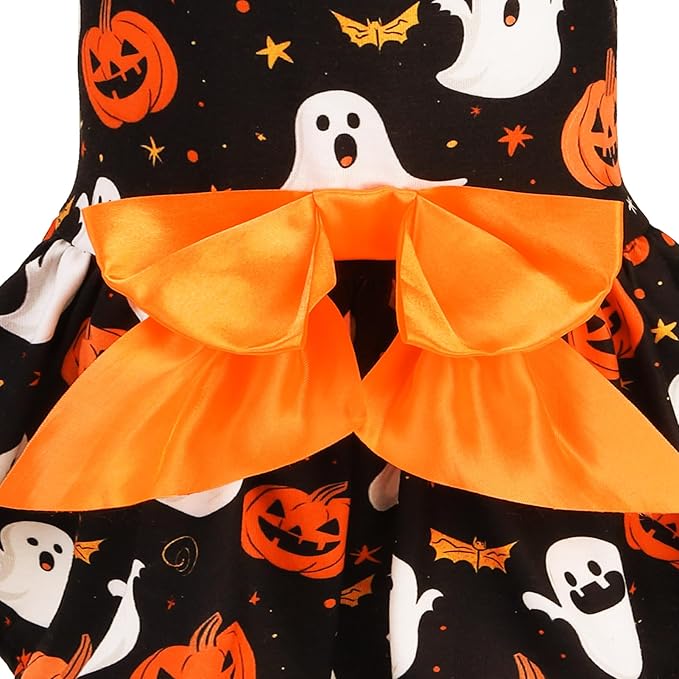 PUPTECK Print Dog Halloween Dress Pet Costumes Apparel with Cute Bowtie Puppy Clothes Outfit, Ghost, L