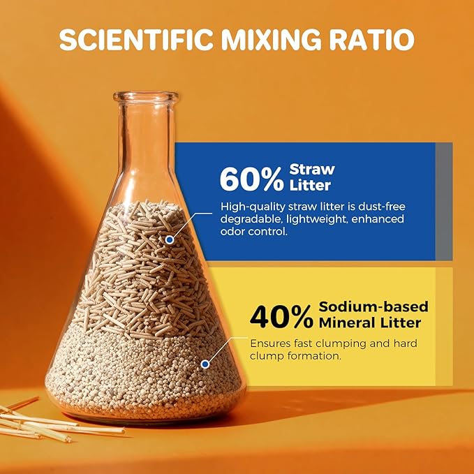 Natural Cat Litter Clumping Cat Litter,18 Pounds Mixed Straw Kitty Litter Lightweight Litter,Dust Free and Low Tracking Litter Odor Control Unscented