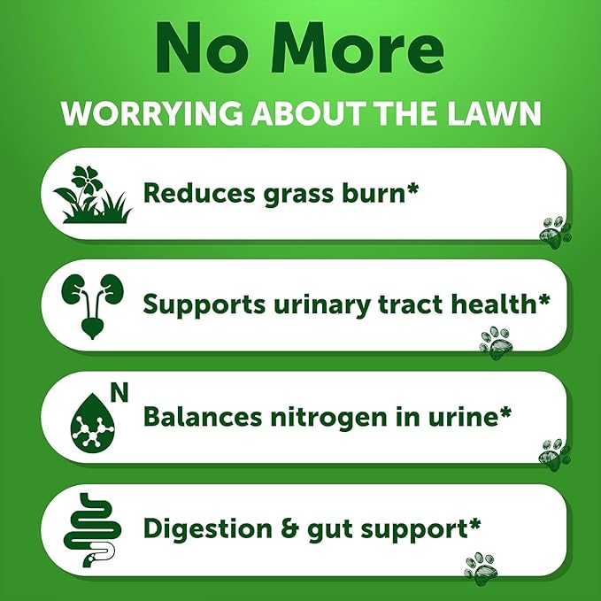 Grass Burn Spot Chews for Dogs - Pee Lawn Spot Saver Caused by Dog Urine - Grass Treatment Rocks - Urine Neutralizer for Green Lawn - Chewable Probiotics, Digestive Enzymes, DL-Methionine - 120 Treats