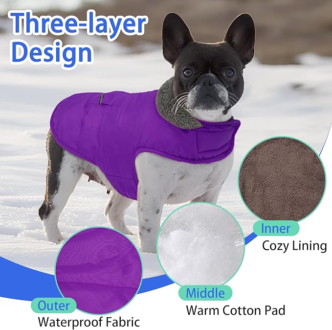 MIGOHI Warm Dog Snowsuit - Winter Dog Jacket, Reflective Windproof Fleece Vest with Leash Hole and Furry Collar