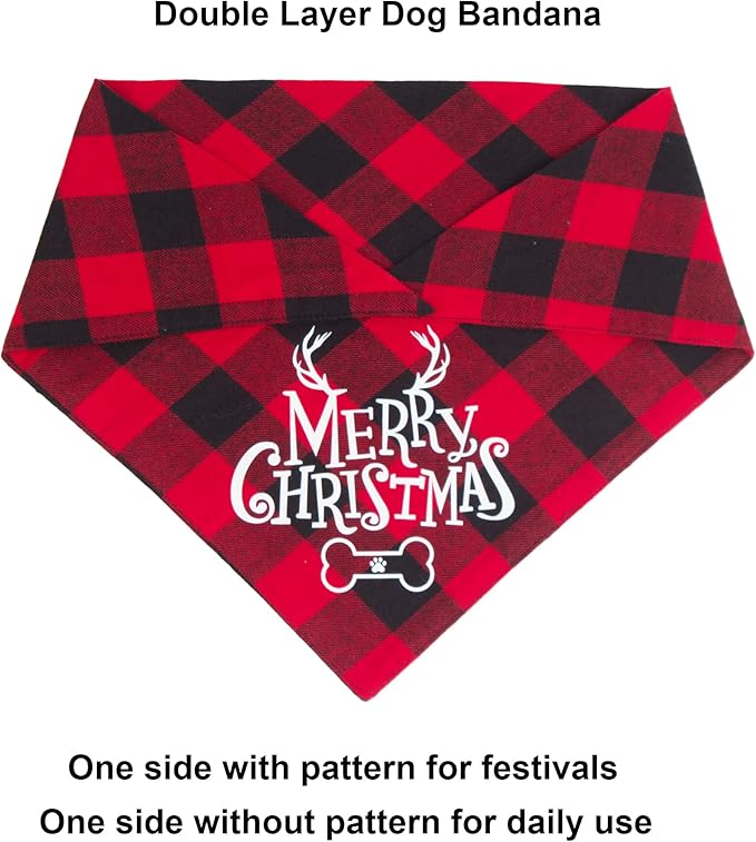 ADOGGYGO 4 Pack Plaid Holiday Dog Bandana, Halloween Thanksgivng Christmas Bandana Scarf Kerchief Christmas Thanksgivng Halloween Bandana for Small Medium Large Dogs (Large)