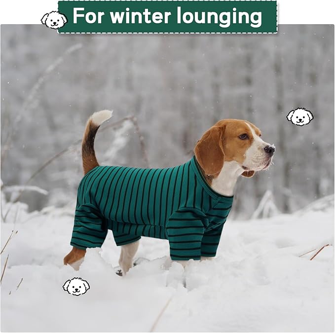 Striped Dog Pajamas - Thermal Bodysuit for Small to Large Dogs, Fleece Shedding Suit, Stretchy & Machine-Washable Pjs, Belly Cut for Males, Great for Surgery & Cold Weather, Green 5XL
