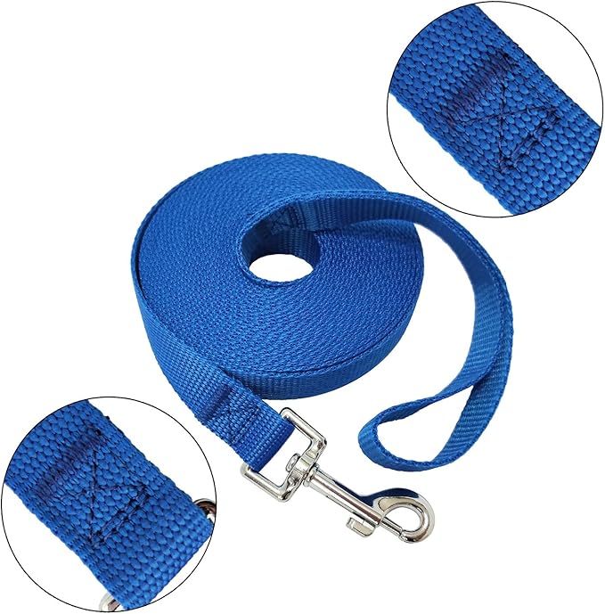 Nylon Training Dog Leash for Small Medium Large Dogs, 15ft 20ft 30ft 50ft Long Leash Dog/Puppy Lead for Obedience Recall Training, Camping (20ft, Blue)