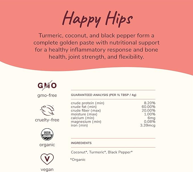 kin+kind Hip+Joint Supplement Dogs & Cats - Vet Formulated Natural Formula with Organic Turmeric, Black Pepper and Coconut- Made in USA - 4 oz (Medium)