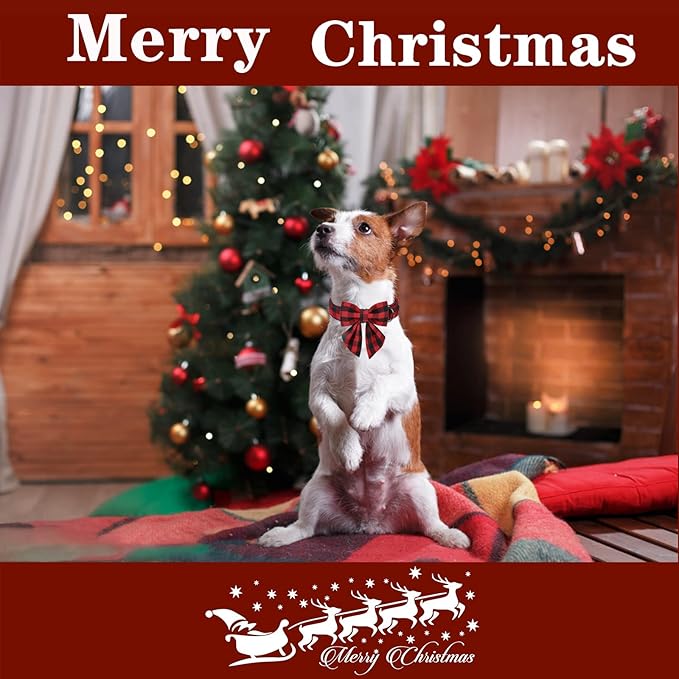 Unique style paws Christmas Dog Collar with Bow Tie Classic Red Plaid Puppy Collar for Small Medium Large Dogs as Holiday Winter Gifts-XL