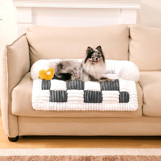 FUNNY FUZZY Pet Couch Covers for Sofa, Small Dog Couch Cover Bed Cozy Cream Plaid Washable Pet Mat for Furniture Protector Sofa Cover for Dogs Cats, Small, Black