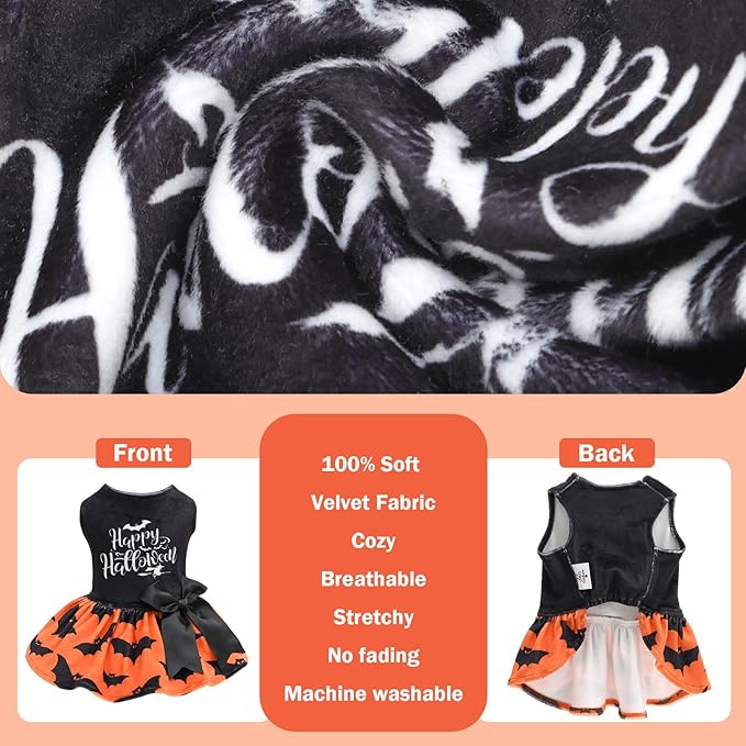 CuteBone Velvet Dog Dresses Halloween for Small Dogs, Stylish & Soft Fabric, Comfortable Fit for Everyday Wear, Perfect for Special Occasions NCVA17XS-D