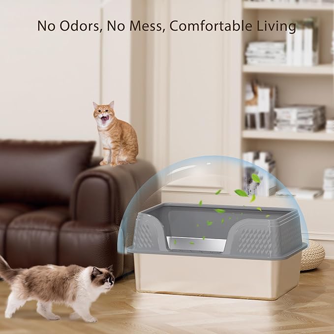 Stainless Steel Litter Box XL 23.6" x 15.7" x 12", Metal Litter Box with Lid - Extra Large Space with High Sides for Big Cats, Side Entry, Leak-Proof, Anti-Splashing, Grey
