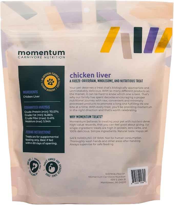 Momentum Carnivore Nutrition Freeze-Dried Chicken Liver Dog Treats – Single-Ingredient, Dog & Cat Treats – High-Protein, Grain-Free– 3.5 oz Bag