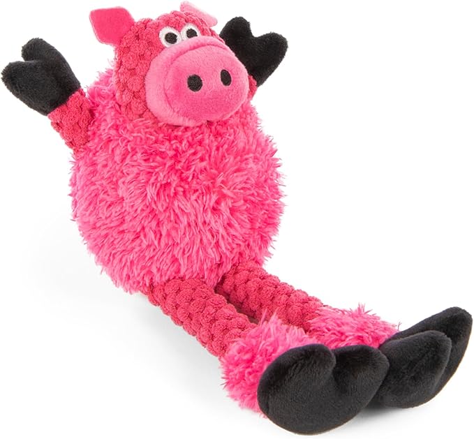 goDog Checkers Just for Me Skinny Pig Squeaky Plush Dog Toy, Chew Guard Technology - Pink, Mini