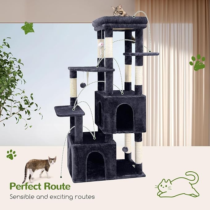 Globlazer Cat Tower for Indoor Cats, Heavy Duty Cat Trees for Large Cats Adult Big Cats Maine Coon Cat Tree Tower with Scratching Post, Extra Large Top Perch, Cat Condos, F61, Dark Grey, 61inch